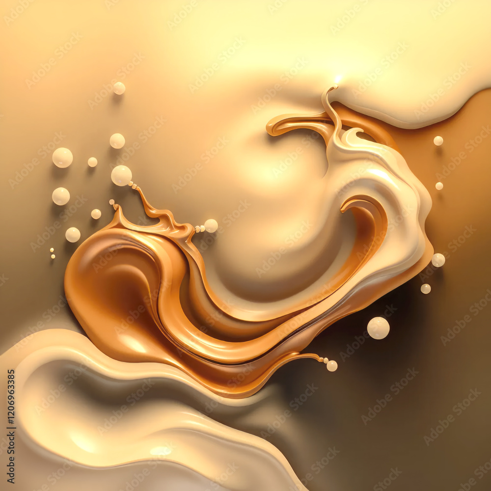 Poster abstract scene with fluid motion represented by milk and coffee shapes. creative concept