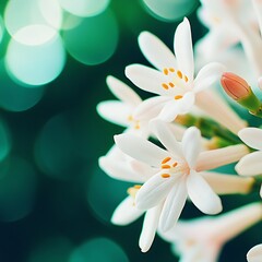 Naklejka premium Delicate White Flowers Bloom in a Green Garden