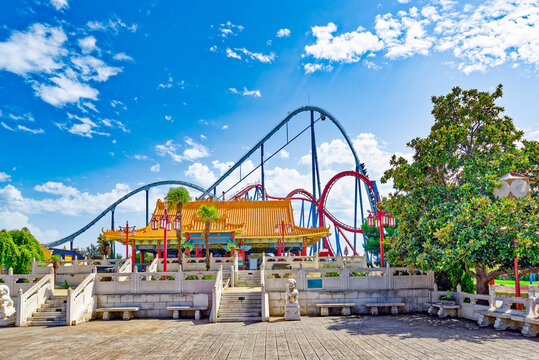 Roller Coaster in funny amusement park.