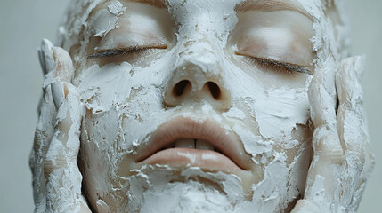 a woman with white clay on her face