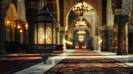 Fototapeta premium Interior view with ornate hanging lamps