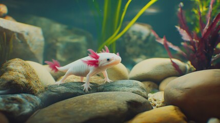 Albino Axolotl in an Aquarium