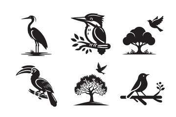 Birds icon silhouette illustration on white background. 02