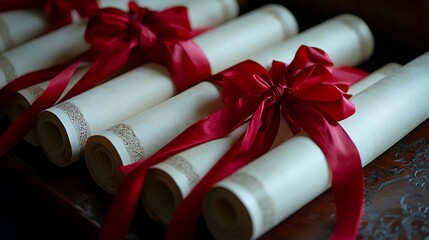 A group of students holding their diploma rolls graduation papers