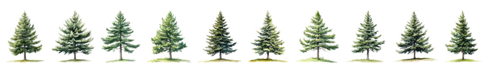 PNG Evergreen trees in winter sequence set, isolated on transparent background