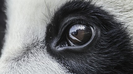A Close-Up Look into the Soulful Gaze of a Giant Panda, Revealing the Intricate Details of its Striking Eye and Luxurious Fur