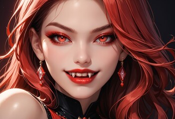 Fototapeta premium Closeup portrait of stunning oriental vampire woman