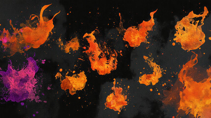 Handmade fire clipart elements in vibrant orange and purple hues, perfect for creative projects. These artistic flames add dynamic touch to any design