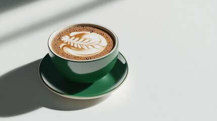 Green Cup of Coffee with Latte Art