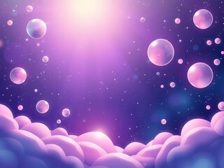 A surreal space with floating geometric shapes and glowing orbs, set against a dreamy, starry background, surreal, dreamy, shapes