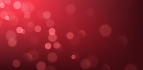 Red bokeh, blurred background with sparkling lights, blurry glitter effect. Bright soft abstract background. Vector illustration.