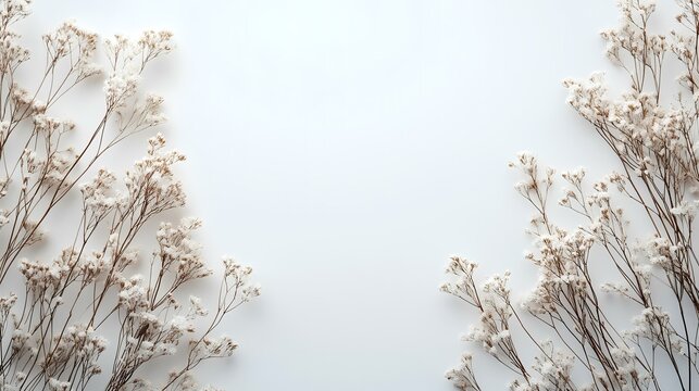 Dried flowers frame, white background, minimalist design,  blog header