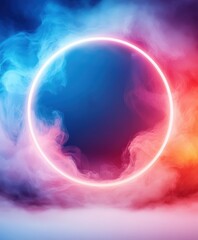 Fototapeta premium Neon Circle in Colorful Smoke Background