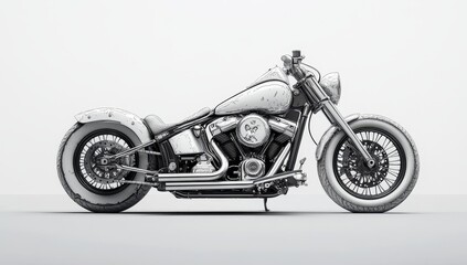 Obraz premium Sleek white custom motorcycle, side view. (1)