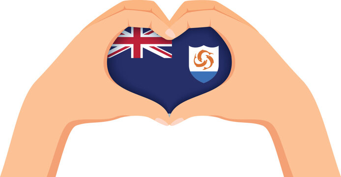 Anguilla independence day. Hands forming a heart shape with the flag inside.