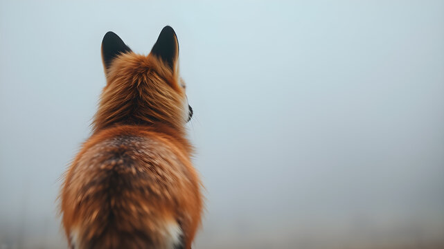fox dramatic back view in foggy environment. Generative AI