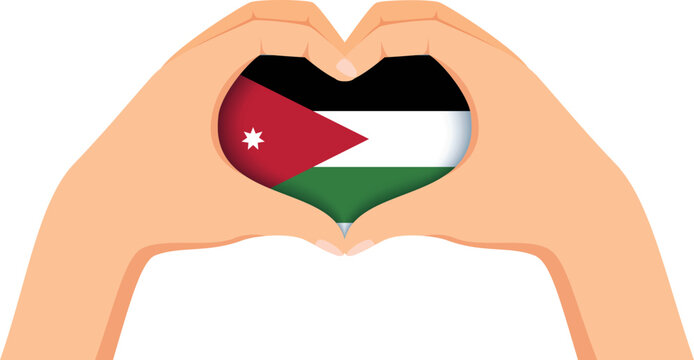Jordan independence day. Hands forming a heart shape with the flag inside. - Powered by Adobe