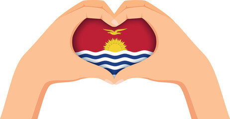 Kiribati independence day. Hands forming a heart shape with the flag inside.