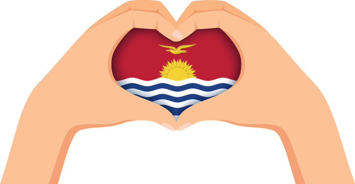 Kiribati independence day. Hands forming a heart shape with the flag inside.