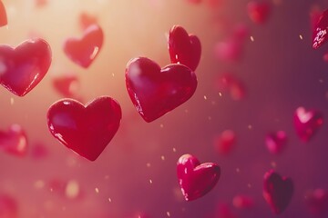 A Cascade of Vibrant Red and Pink Hearts Gently Falling Against a Soft Background.