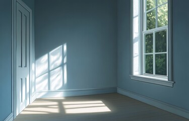 Obraz premium Sunlit empty room with door and window.