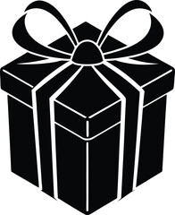 Simple black and white gift box icon for graphic design