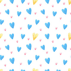 Blue pattern with hearts, seamless background. Romantic background, great for Valentine's Day, wedding, textile, wallpaper, banner - watercolor design