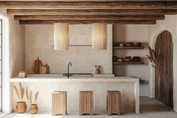 Obraz premium Minimalist Earthy Kitchen Design With Wooden Accents