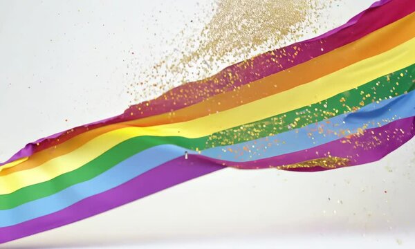Vibrant Rainbow Flag on Pristine White Background, A Symbol of Pride and Unity