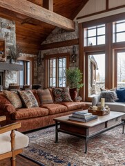 Obraz premium Rustic Mountain Cabin Living Room Interior Design