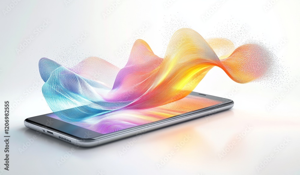 Aufkleber colorful data wave emanating from a smartphone.