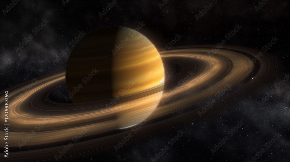 Canvas Prints distant planet with stunning rings and cosmic backdrop illuminated by stars. generative ai