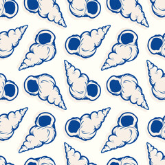 Shells, underwater life hand drawn vector seamless pattern background design. Repeating print for fabric, wrapping paper, textile, wallpaper