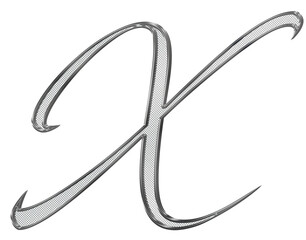 Silver, ornate, metal 3D letter with metal mesh inside.