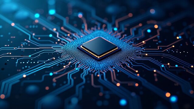 Futuristic Computer Chip on Glowing Circuit Board