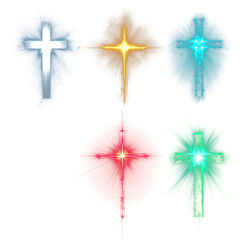 Radiant cross png religious element set, transparent background