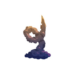 Cartoon rocket smoke flame swirl trail, vector plume spaceship or missile launching gas or vapor trace, exhaust steam