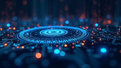 Futuristic Digital Interface with Circular Cyber Elements