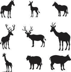 Wildlife and Farm Animal Silhouettes Mammals Icon Collection