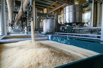 Sustainable factory produces rice milk using eco-friendly machinery