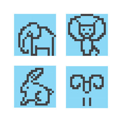 Set of pixel animal icons. Vector illustration