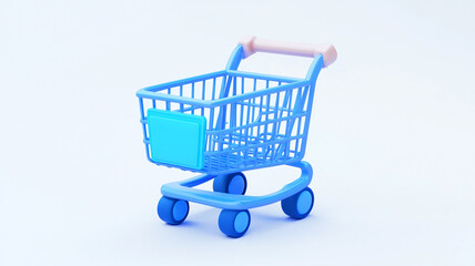 3d realistic blue shopping cart isolated on white background