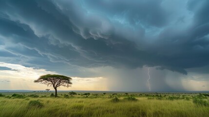 Dramatic Storm Tree and Lightning