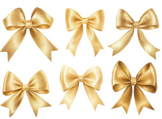 Golden Bow Collection: A delightful set of six realistic gold bows, perfectly tied and elegant, ready to embellish any festive design.  