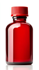 A close-up of a red bottle with a screw cap, perfect for showcasing beverages or liquid products in a stylish manner.