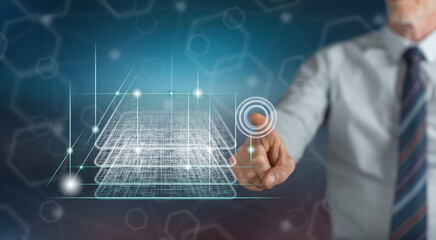 Man touching a blockchain technology concept