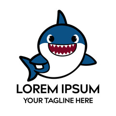 cute cartoon style blue shark logo design.