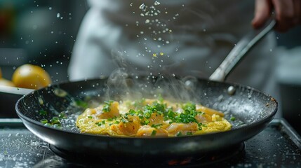 Masterful Chef Creates a Perfect Omelette with Fresh Ingredients and Artful Technique in Kitchen