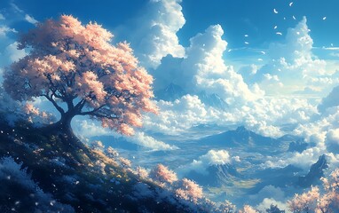 Serene Sunny Sky Panorama Digital Painting