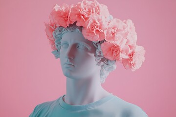 Pink Floral Headpiece on Statue Bust